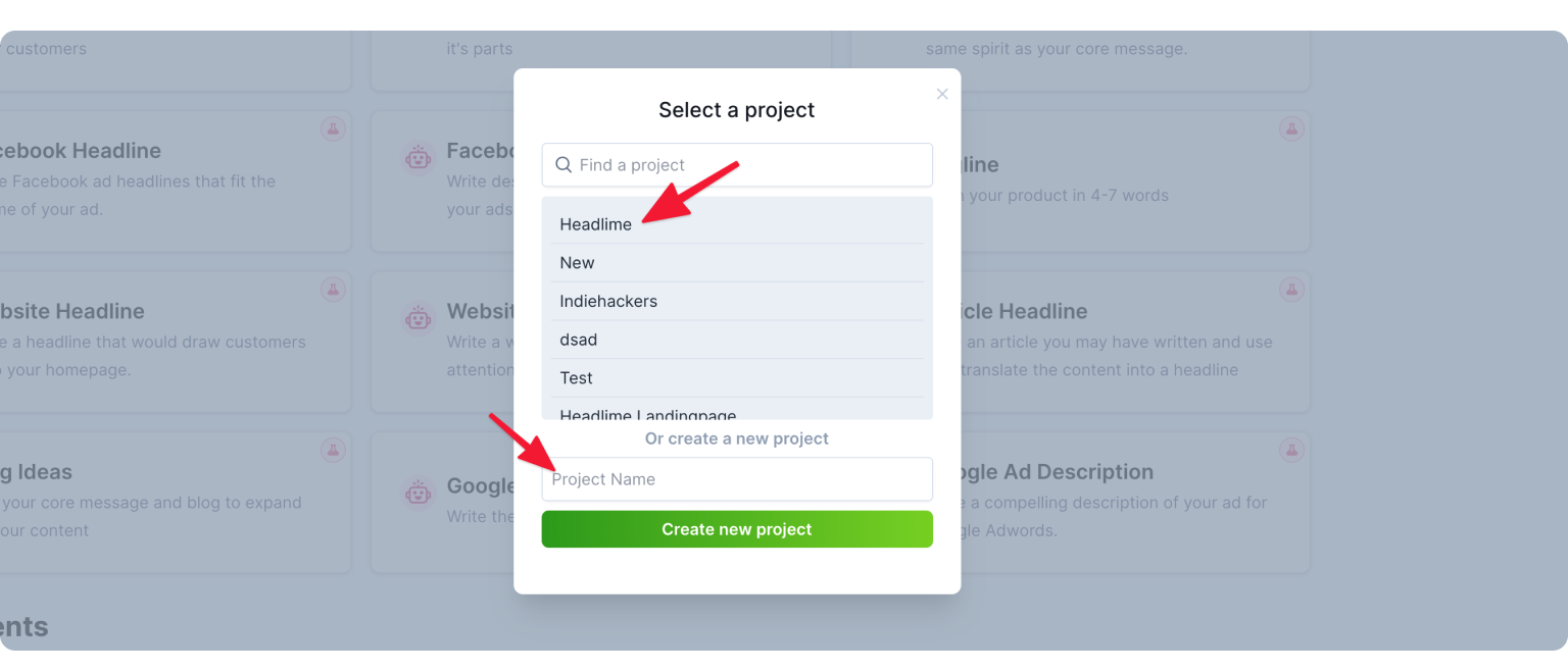 Select a project